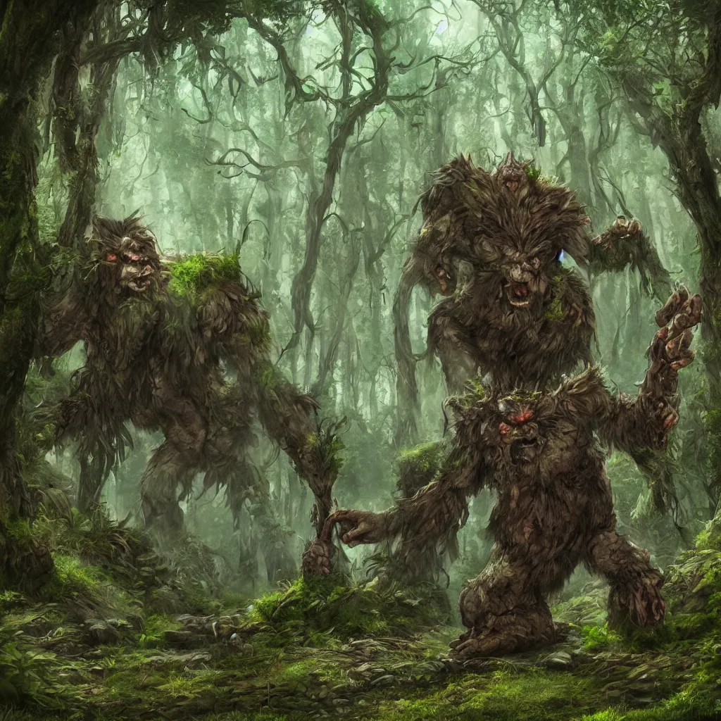 Prompt: a giant troll in the forest. fantasy art. artstation detailed. 4k