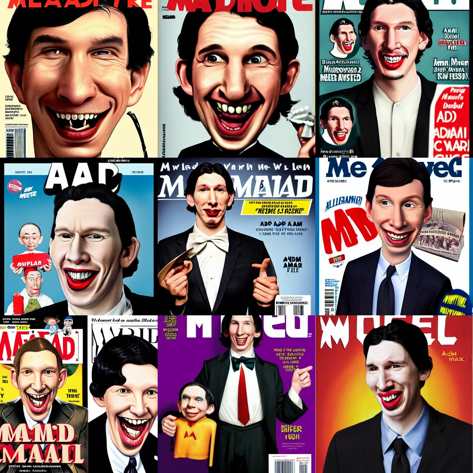 Prompt: Adam Driver as Alfred E Neuman on the cover of the MAD magazine