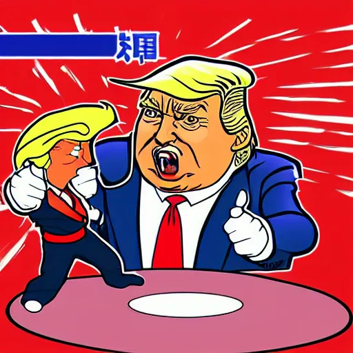 Image similar to donald trump vs xi jinping street fighter duel, fight, digital art, cartoon