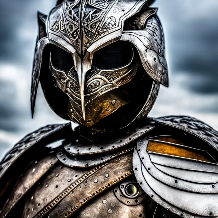 Image similar to photo of a warrior with metal owl themed armour, highly detailed, 4 k, hdr, smooth, sharp focus, high resolution, award - winning photo