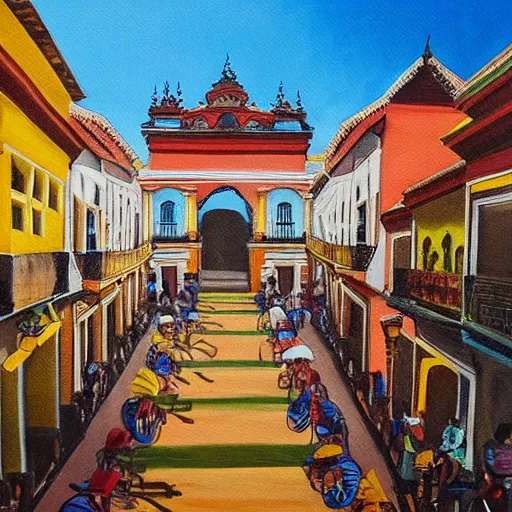 Image similar to a painting or vigan city philippines, 8 k, high definition, highly detailed, photo - realistic