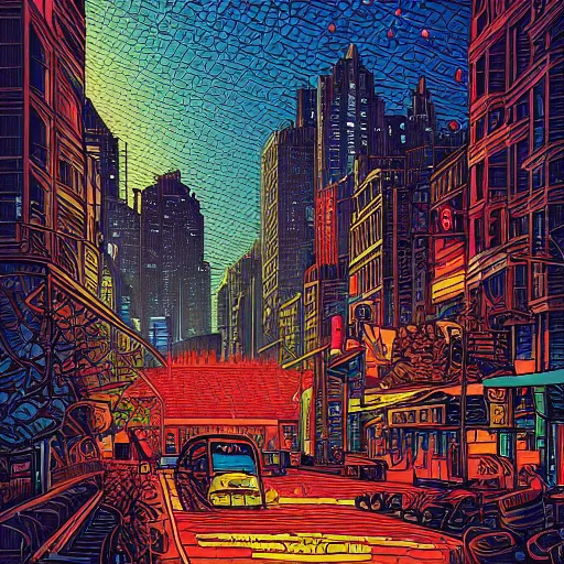 Prompt: Dan Mumford's perfect vision.