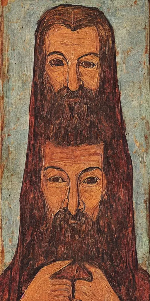 Image similar to painting of a wizard in the style of the fayum mummy portraits