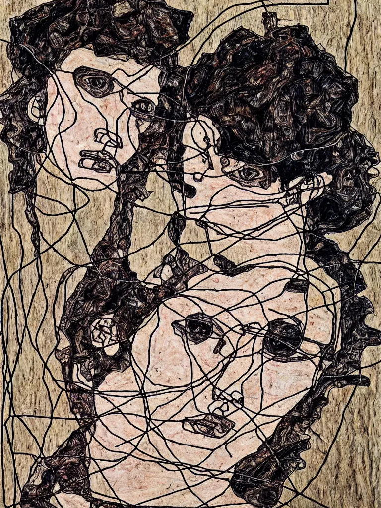 Image similar to wire art portraiture influenced by egon schiele.