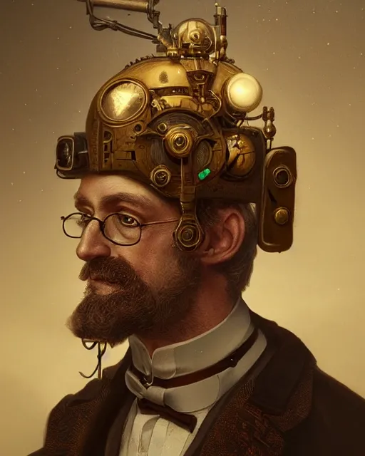 Prompt: epic portrait of victorian man scientist, steampunk, highly detailed, intricate details, symmetry, golden ratio, photorealistic, 8k, very sharp details, by rutkowski and stalenhag, artstation, zbrash, vray