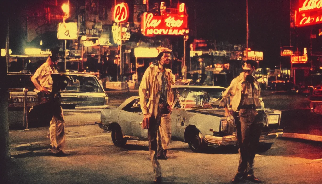 Image similar to 8 0 s polaroid photo, cinema still from movie taxi driver, sleazy man watching night streets, colorful haze, americana, high production value, 8 k resolution, hyperrealistic, hdr, photorealistic, high definition, high details, tehnicolor, award - winning photography, masterpiece, amazing colors