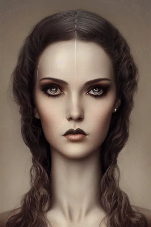 Prompt: Film noir portrait of a beautiful female dollpunk with thin lustrous hair wearing a bodysuit, focus, detailed, realistic eyes, symmetric body features proportions, intricate details, award winning, by Tom Bagshaw