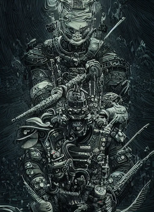 Prompt: a photorealistic dramatic hyperrealistic full frame render of a beautiful eerie comic style supervillain character ronin samurai by joe fenton, dan mumford, color poster art design, beautiful dynamic dramatic dark moody lighting, shadows, cinematic atmosphere, octane render, 8 k