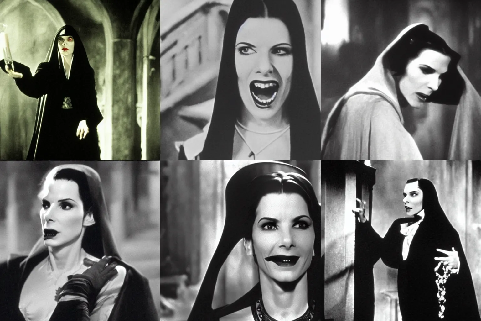 Prompt: film still of sandra bullock as dracula in dracula ( 1 9 3 1 )
