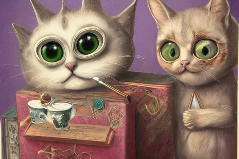 Image similar to old wizard cat painting, 3 d highly detailed, in the style of mark ryden