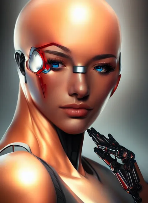 Image similar to portrait of a cyborg woman by Artgerm, (((((face turns left))))) (face turns right), eyes closed , biomechanical, hyper detailled, trending on artstation