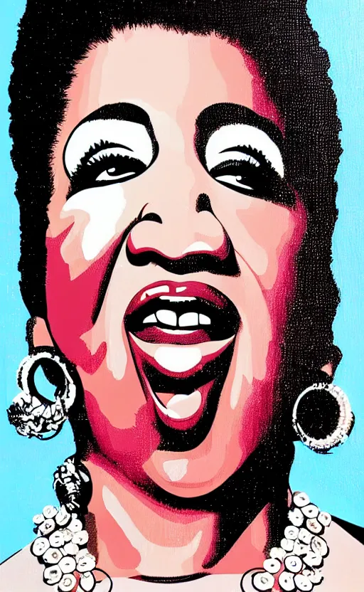 Prompt: a portrait of aretha franklin singing, by sandra chevrier