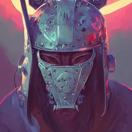 Image similar to cyberpunk viking helmet mask warrior goddess robot ninja fantasy, art gta 5 cover, official fanart behance hd artstation by jesper ejsing, by rhads, makoto shinkai and lois van baarle, ilya kuvshinov, ossdraws