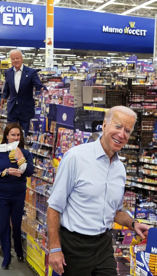 Image similar to joe biden working at walmart, cinema still