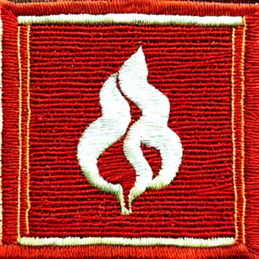 Prompt: an embroidered square patch of a retro minimalist clean chilli on fire flames