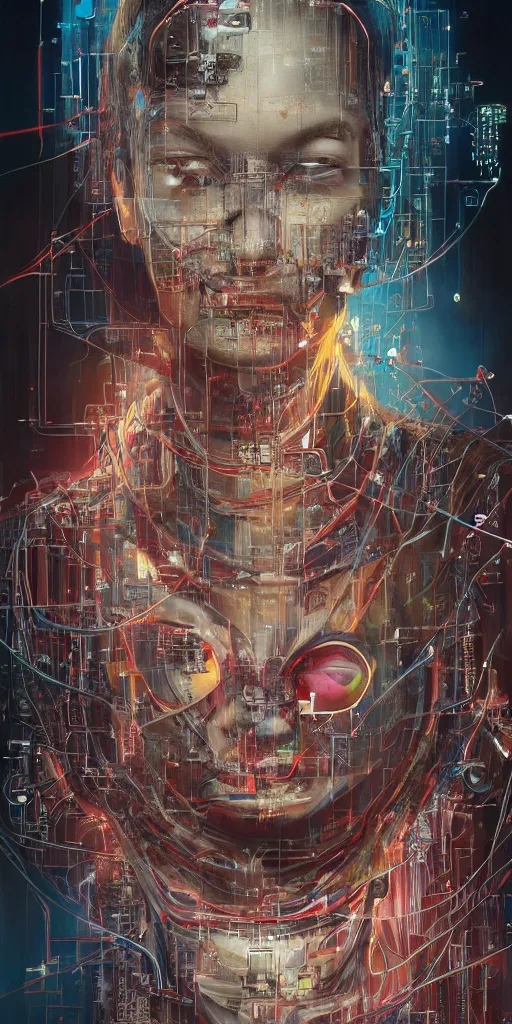 Prompt: portrait of computer & circuits, melting, soldier, 8 k, by tristan eaton, stanley artgermm, tom bagshaw, greg rutkowski, carne griffiths, ayami kojima, beksinski, giger, trending on deviantart, face enhance, hyper detailed, minimalist, cybernetic, android, blade runner, full of colour, super detailed