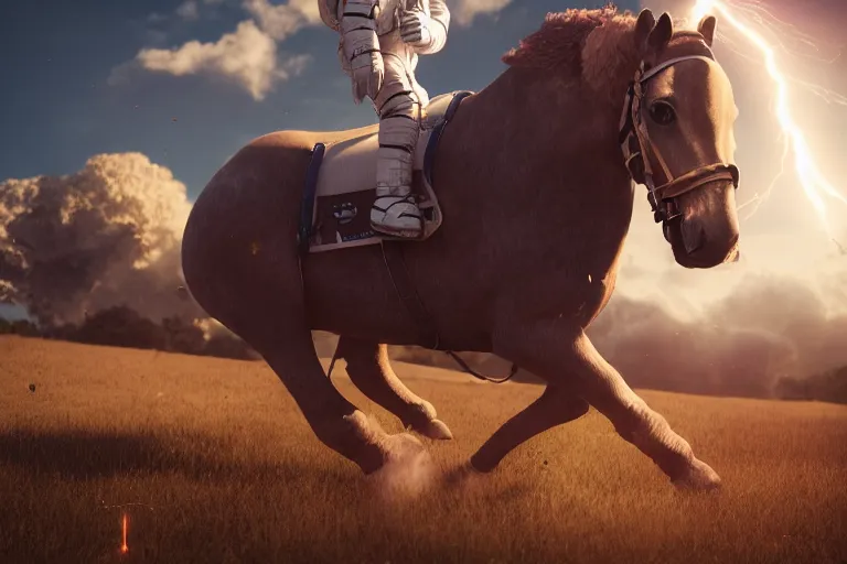 Prompt: astronaut is under the horse, 4 k, ultra details, cinematic, epic style, beautiful photo, hyper realistic, octane render, unreal engine, award winning, on artstation, volumetric lightning, masterpiece, golden hour,