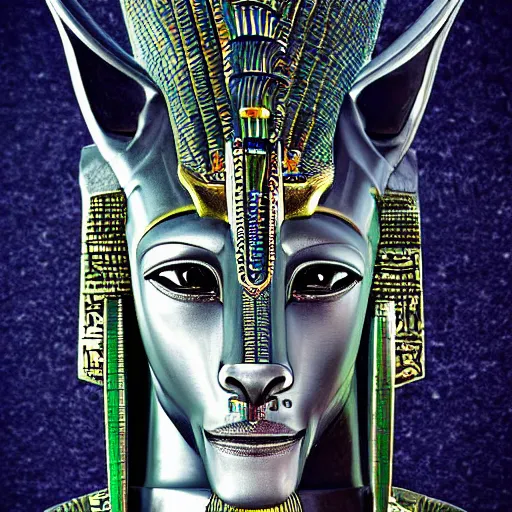 Image similar to “ detailed futuristic portrait of egyptian god anubis, cybernetics, realistic, mystical ”