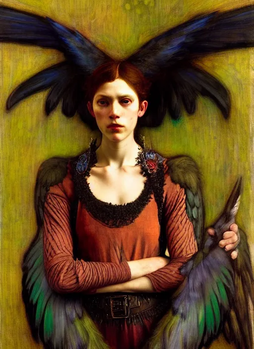 Image similar to harpy, dnd character art portrait, dramatic lighting, vivid colors by edgar maxence and caravaggio.