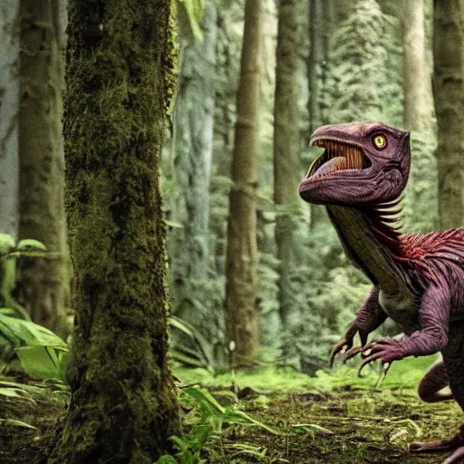 Image similar to National Geographic photo of velociraptor in the Forrest