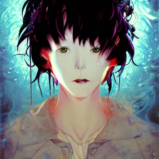 Image similar to prompt : wierd character portrait soft light painted by james jean and katsuhiro otomo and erik jones, inspired by evangeleon anime, smooth face feature, intricate oil painting, high detail illustration, sharp high detail, manga and anime 1 9 9 9