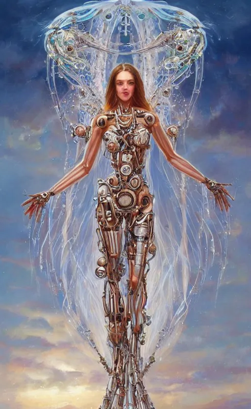 Image similar to Cyborg biomechanical jellyfish angel female. By Konstantin Razumov, highly detailded