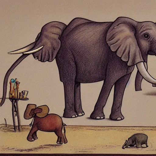 Image similar to an absurd elephant, drawing from the far side