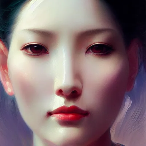 Prompt: yanjun cheng portrait of a beautiful vietnamese woman, intricate, detailed, symmetric face, by wlop and karol bak and bouguereau and santiago caruso
