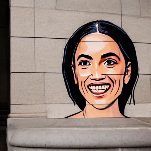 Prompt: a wall painting of Alexandria Ocasio-Cortez on the Senate's wall