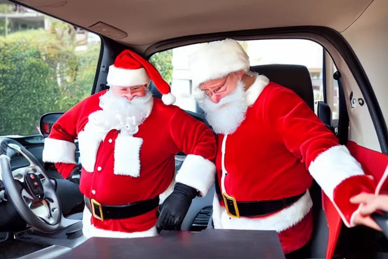 Prompt: santa claus working in a mcdonald's drive-thru