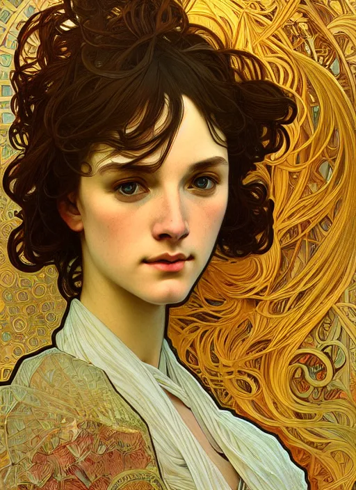 Image similar to self portrait of stable diffusion ai, intricate, elegant, highly detailed, lighting, painting, artstation, smooth, illustration, art by greg rutowski and alphonse mucha