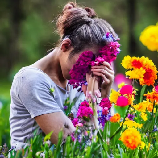 Prompt: epic warrior dying with flowers, sharp focus, hd