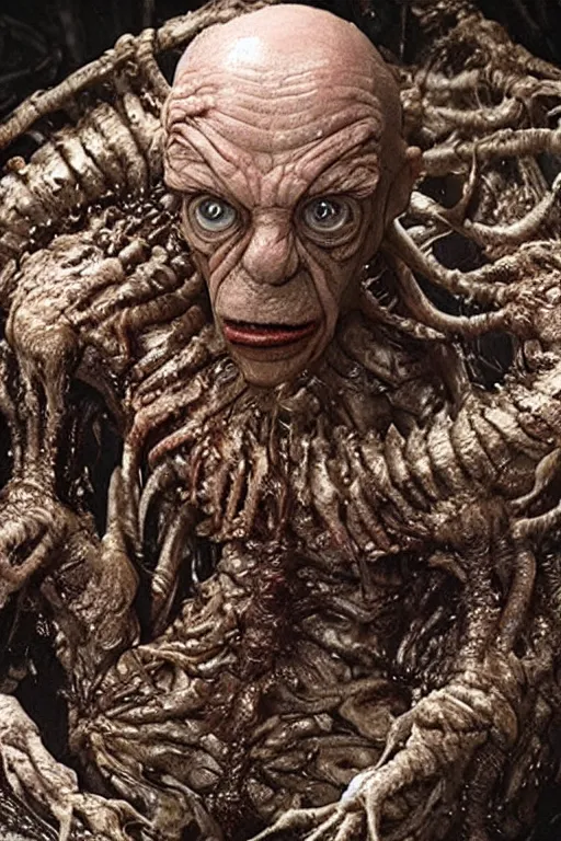 Image similar to rupert murdoch as a worm monster, photorealistic, cinematic lighting, highly detailed, very intricate, by guillermo del toro and hr giger
