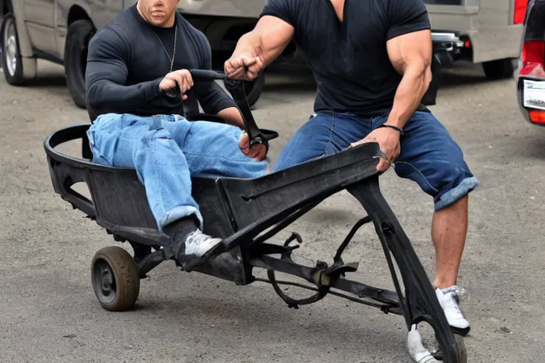 Image similar to Vin Diesel driving a wheelbarrow