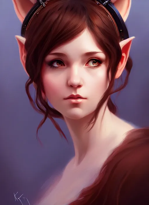 Prompt: a head and shoulders portrait of a female bard, d & d, fantasy art, award winning, fox ears, by ilya kuvshinov