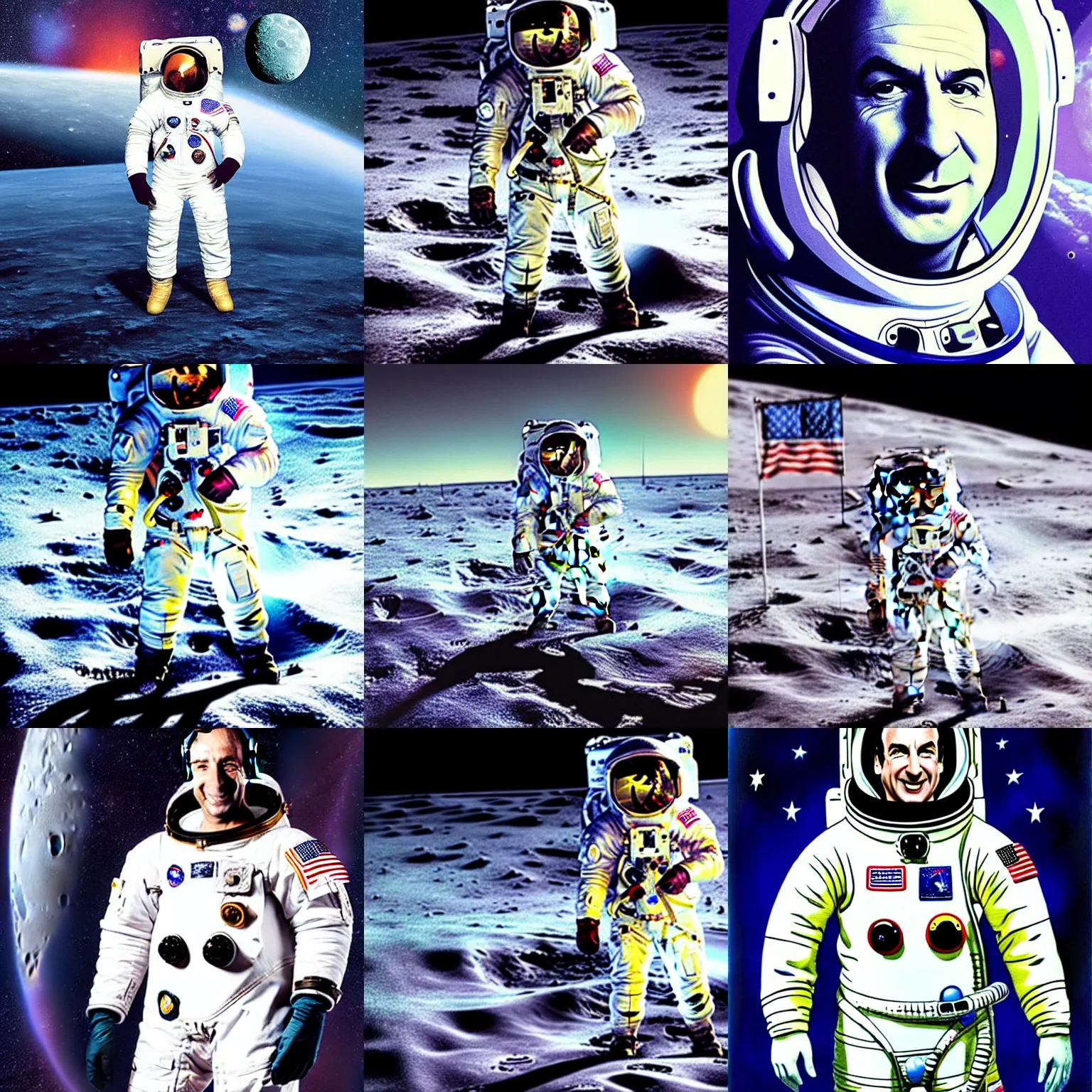 Prompt: saul goodman as an astronaut standing on the moon, hyper realistic, photograph, astronaut, space
