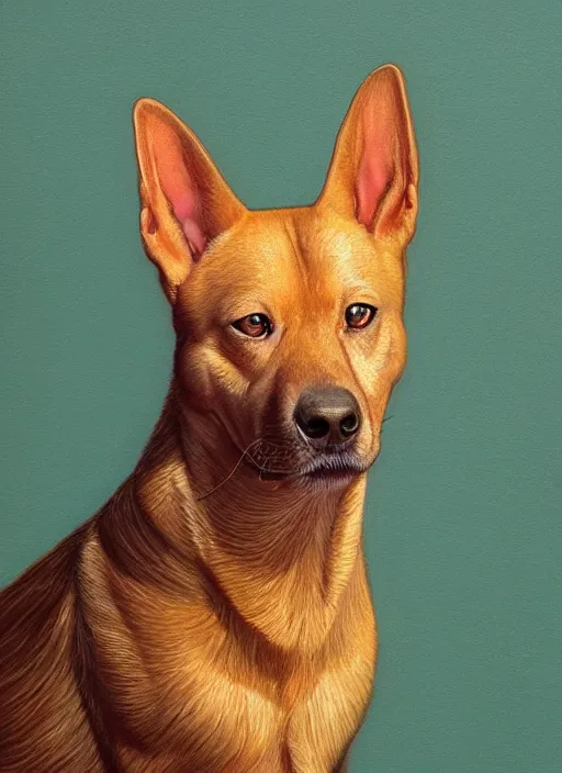 Image similar to portrait of a Carolina dog, highly detailed, centered, solid color background, digital painting, artstation, concept art, smooth, sharp focus, illustration, artgerm, donato giancola, Basil Gogos, Joseph Christian Leyendecker, Les Edwards, Ed Repka, WLOP