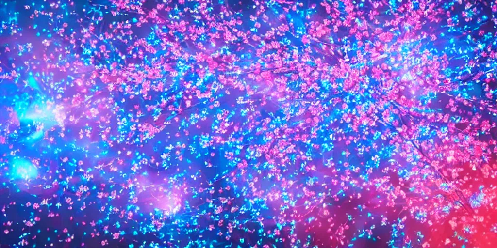 Prompt: cherry blossom in blue flames, fantasy particle effects, soft lights