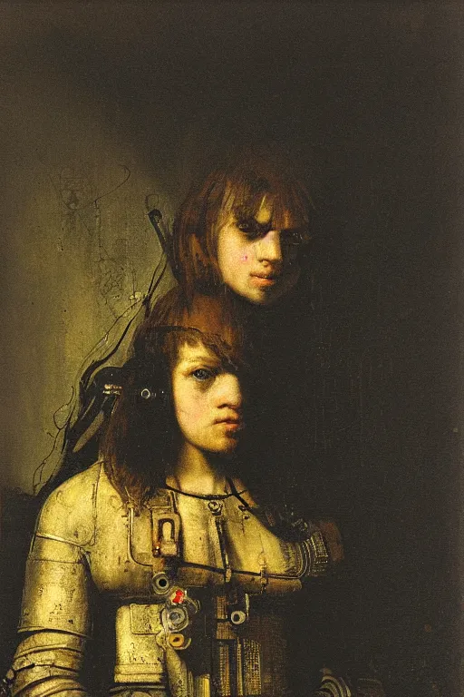 Prompt: a close - up portrait of a cyberpunk cyborg girl, by rembrandt, rule of thirds