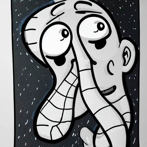 Prompt: handsome squidward as male, detailed cartoon lines, pop art style, portrait, detailed painting