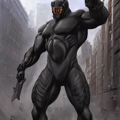 Prompt: a massive musclebound black - coated male anthro horse wearing a power - restricting kevlar outfit in a city warzone, equine, highly detailed, digital painting, artstation, sharp focus, game art, concept art, illustration, art by artgerm, greg rutkowski, wlop