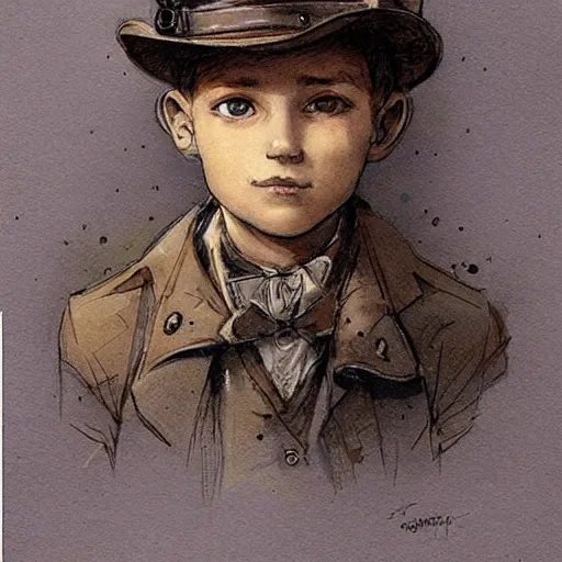 Image similar to (((((portrait of boy dressed as retro space explorer steampunk detective . muted colors.))))) by Jean-Baptiste Monge !!!!!!!!!!!!!!!!!!!!!!!!!!!