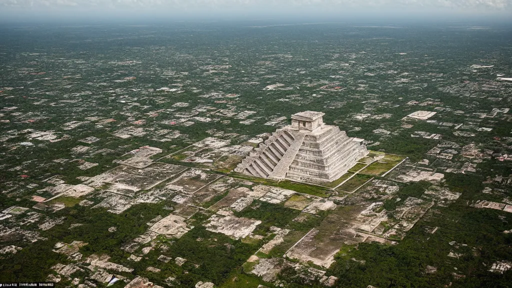Image similar to remarkable airplane view of the ancient mayan city of chichen-itza in yucatan which once held a million cultivated people and was graced by a huge sacred temple