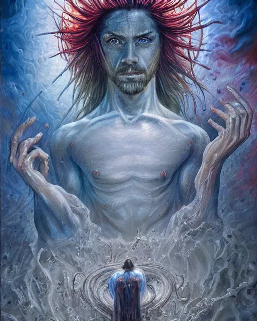 Image similar to jesus christ, by antonio j. manzanedo, giger, alex grey, android jones, wayne barlowe, philippe druillet, raymond swanland, cyril rolando, josephine wall, harumi hironaka, trending on artstation