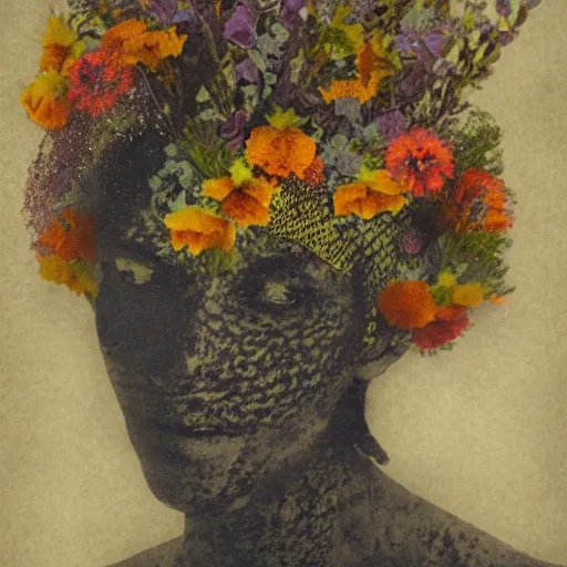 Image similar to portrait of a Smokey woman made of flowers and smoke