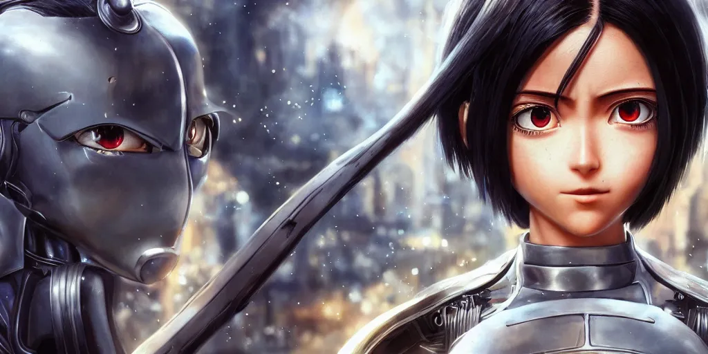 Image similar to alita battle angel, photorealistic, magical atmosphere, gthl. art, makoto shinkai, genshin impact, studio ghibli. trending on artstation. award winning digital artwork award