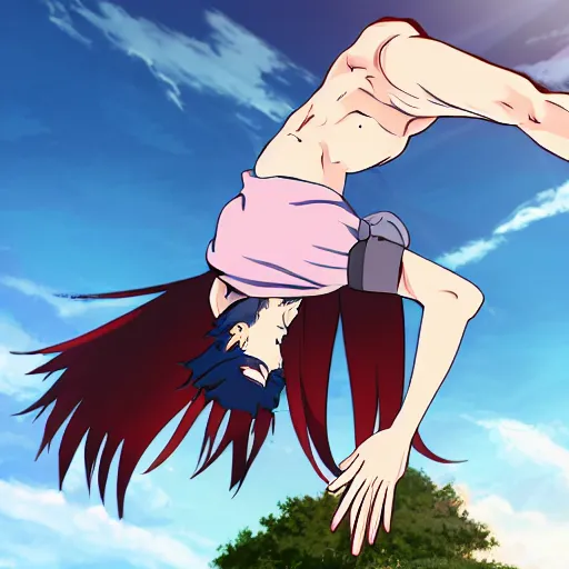 Prompt: anime Jesus doing a backflip, action photograph, motion blur, 8k UHD