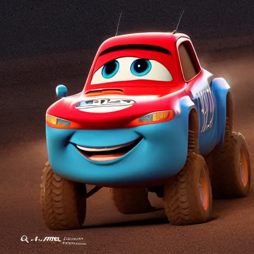 Prompt: very cute MLRS, disney pixar Cars character concept artwork, big eyes, 3d concept, high detail iconic character for upcoming film, 8k octane render