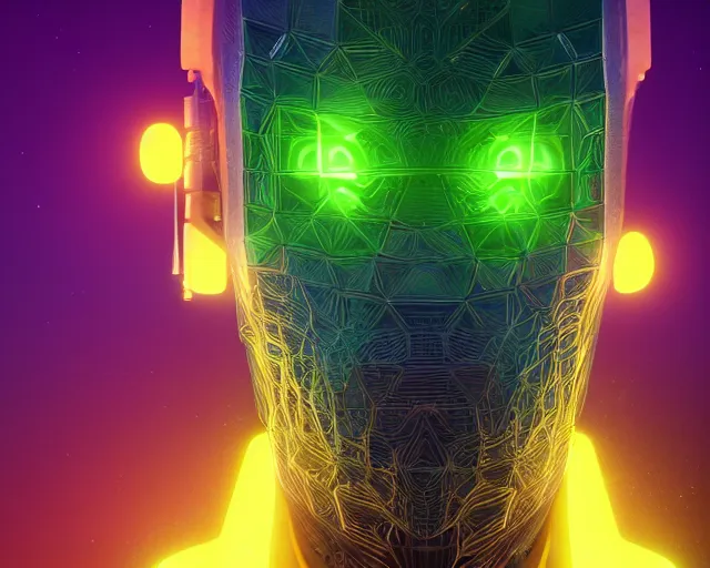 Prompt: portrait of wizard with flying neonyellow cubes, intricate abstract. intricate artwork, by tooth wu, wlop, beeple, dan mumford. concept art, octane render, trending on artstation, greg rutkowski very coherent symmetrical artwork. cinematic, key art, hyper realism, high detail, octane render, 8 k, iridescent accents