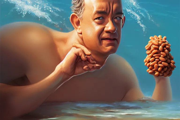 Image similar to portrait of tom hanks swimming in baked beans, a world of baked beans, charlie bowater, artgerm, ilya kuvshinov, krenz cushart, ruan jia, realism, ultra detailed, 8 k resolution